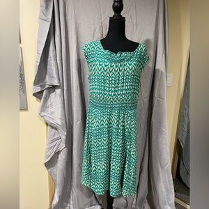 Anthropologie Maeve Green and Pink Patterned Midi Dress